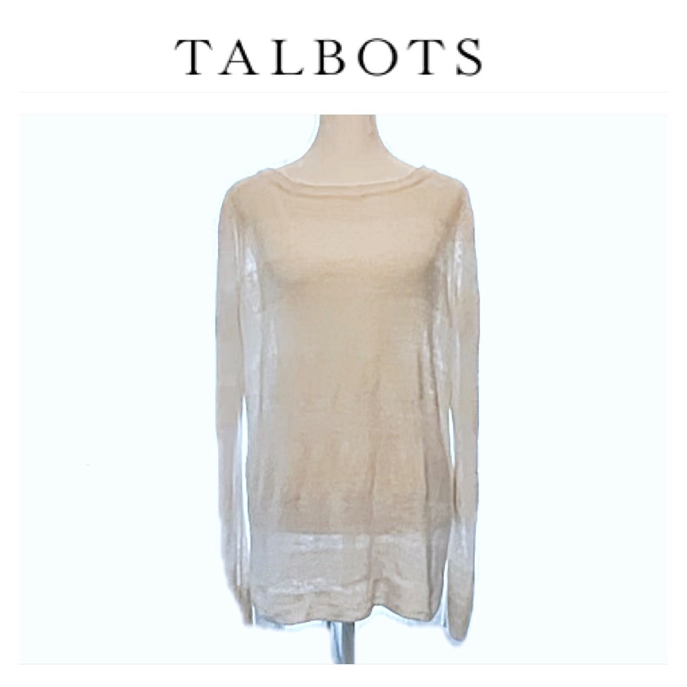 Talbots Linen Knit Boatneck Sweater White Sheer Coastal Resortwear L